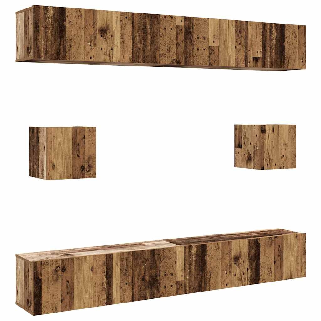 vidaXL 6-tlg. TV-Schrank-Set Wandmontage Altholz-Optik Holzwerkstoff Image