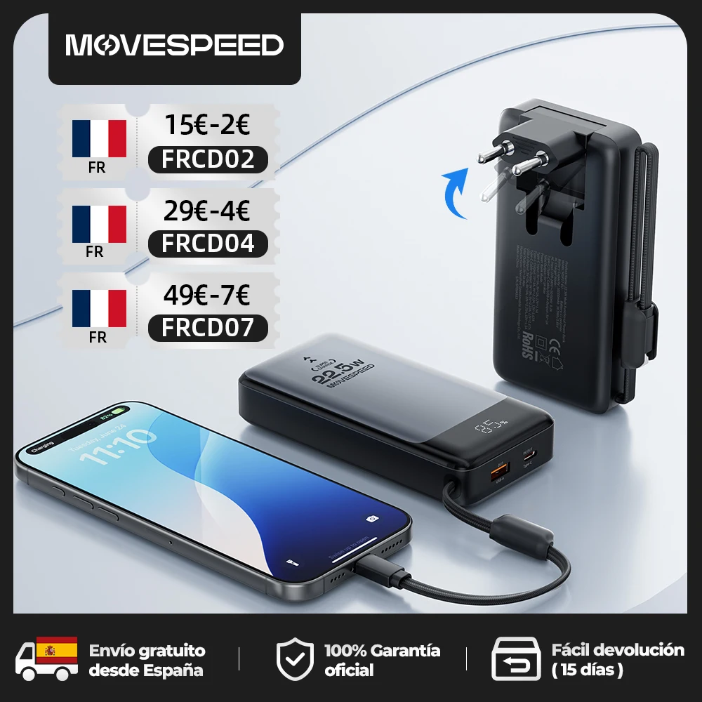 MOVESPEED MSP17 batterie externe 10000 mAh 22.5 W chargeur rapide Portable et batterie dans une Powerbank avec prise ue pliante pour Smartphone