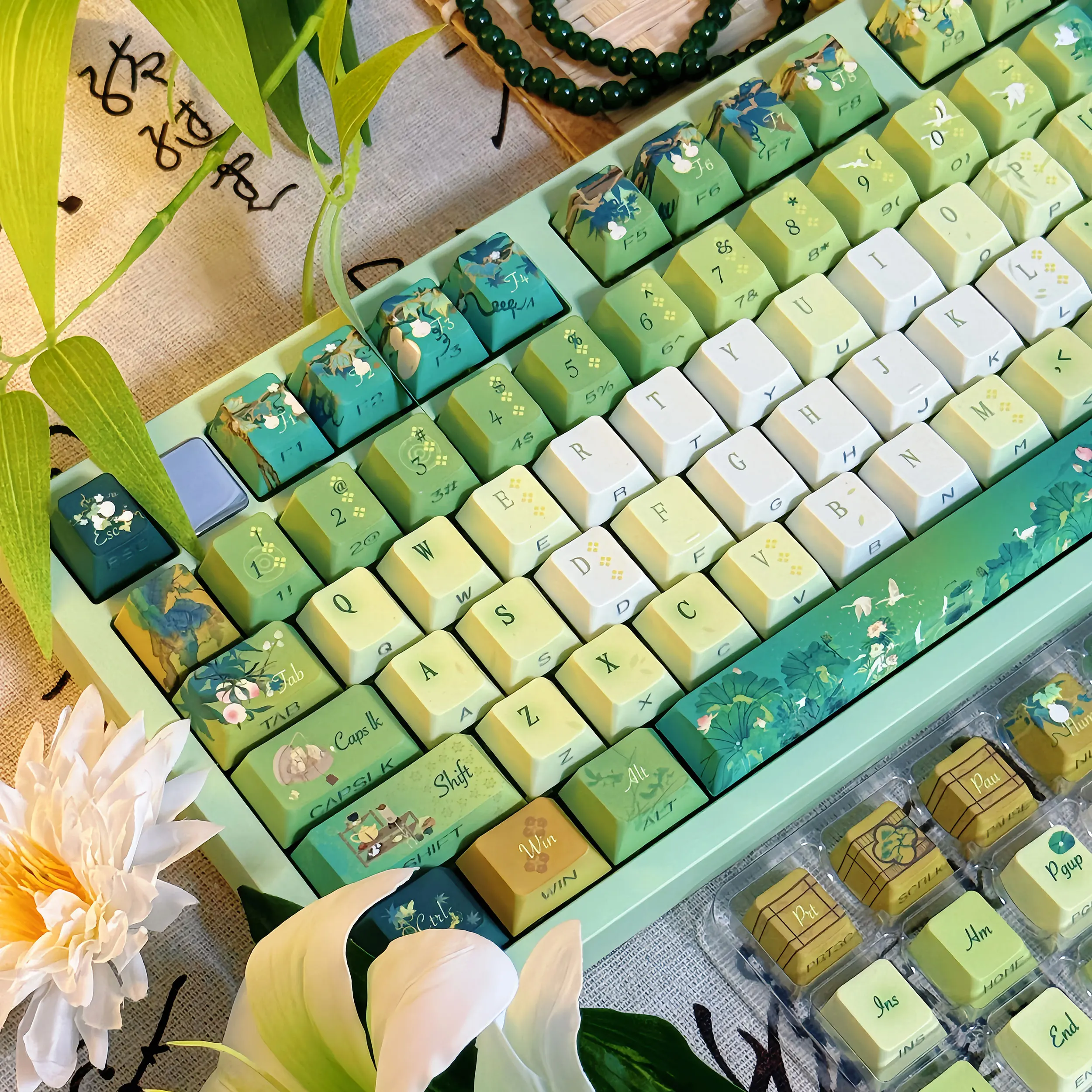 120 Tasten Tea Splashing Theme Tastenkappe Geschenk QX3 Profil PBT Tastenkappen Dye-Sub mechanische Tastatur Tastenkappe MX Switch für 64/68/104 Image