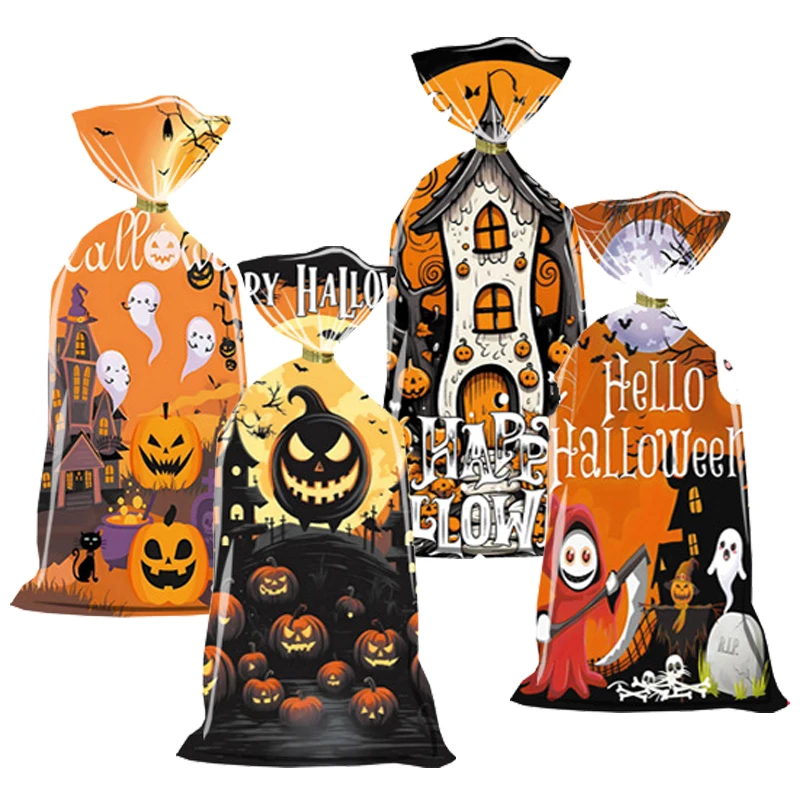 50 Stück Kürbis Geist Skelett Thema Süßigkeiten Keks Geschenktüten Kinder Jungen Mädchen Halloween Feier Dekoration Partyzubehör Image