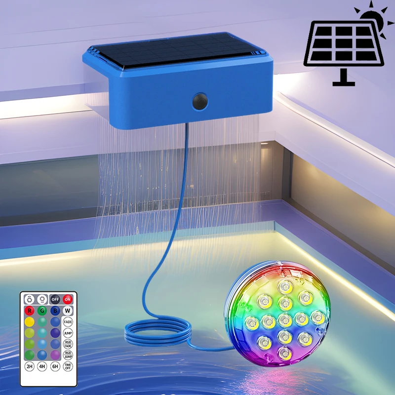 Solar Pool LED Licht Solar Schwimmbad Unterwasser Licht Fernbedienung IP68 Wasserdicht RGB Farbe Timer für Fischteich Brunnen Image