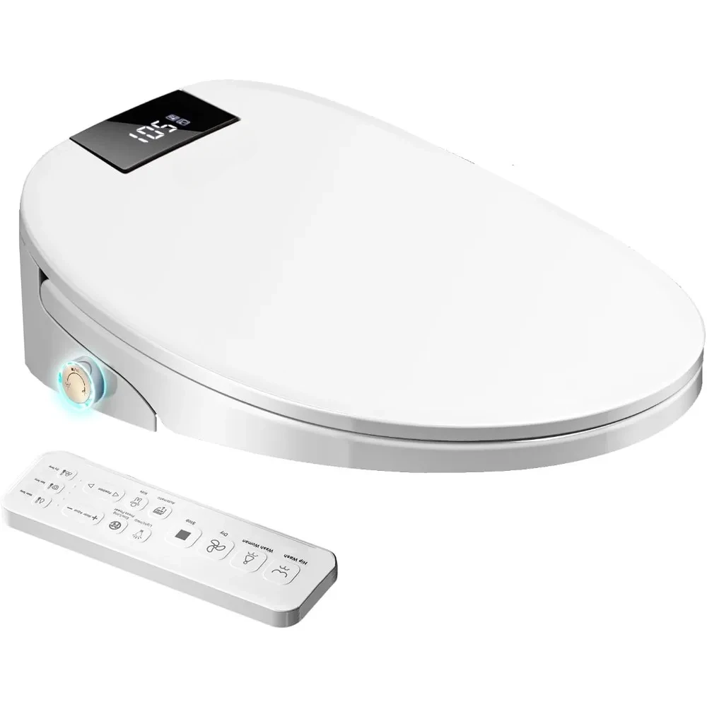 Intelligenter Bidet-Toilettensitz, rund, elektronisch beheiztes Bidet mit verstellbarem Warmlufttrockner, unbegrenztes Bidet mit warmem Wasser, Toilettensitz Image