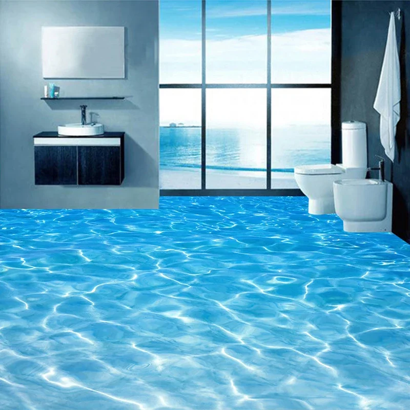 Benutzerdefinierte 3D Boden Wandbilder Tapete Meer Wasser Oberfläche Foto Tapete PVC Wasserdichte Badezimmer Boden Aufkleber Vinyl Wand Papier