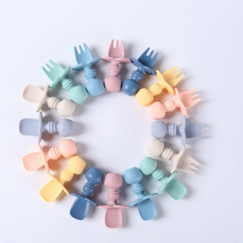 Besteck aus Silikonlöffel und Gabel, Futterlöffel für Babytraining, Futterlöffel und Gabel für Säuglinge Image