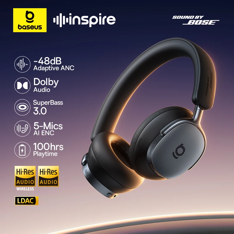 Baseus Inspire XH1 Sound by Bose ANC Kabelloser Kopfhörer Bluetooth 6.1 48 dB Adaptives Headset mit Geräuschunterdrückung Hi-Res LDAC 100Hr Image