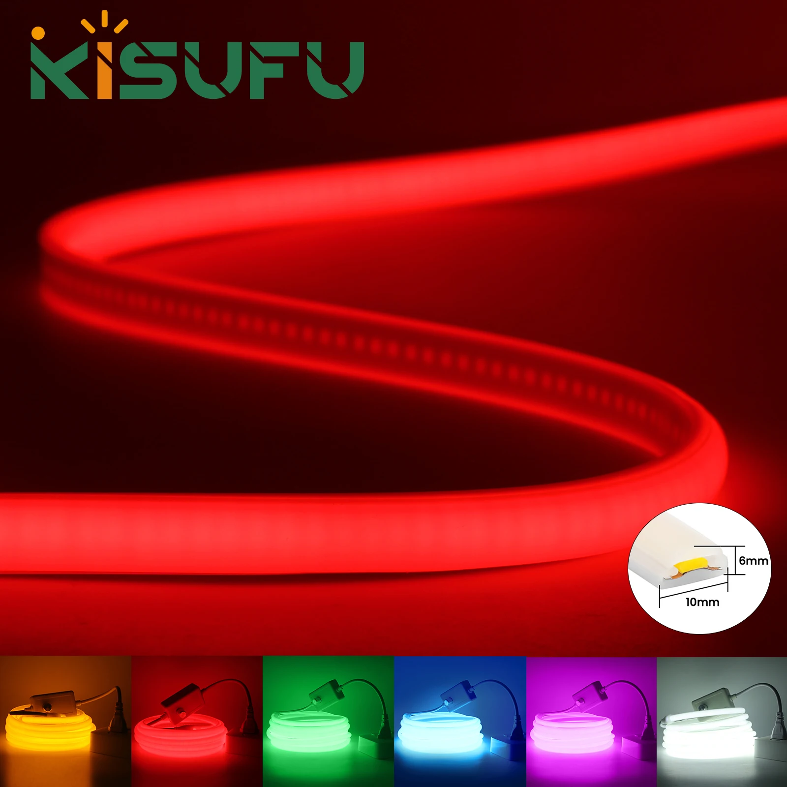 AC 220V 230V COB Neon Strip LED Light con dimmer Spina EU/UK Impermeabile 288 LED/M Strisce LED flessibili Multicolori 1M-25M