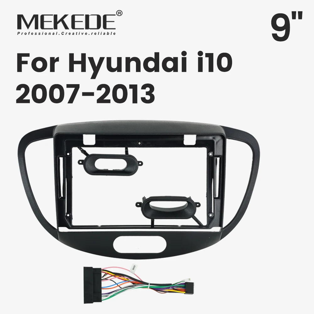 MEKEDE 9 zoll Auto Radio Rahmen Für Hyundai i10 2007-2013 Lünette Rahmen Montage Panel Rahmen Kabel Protokoll kabelbaum Fascia Image