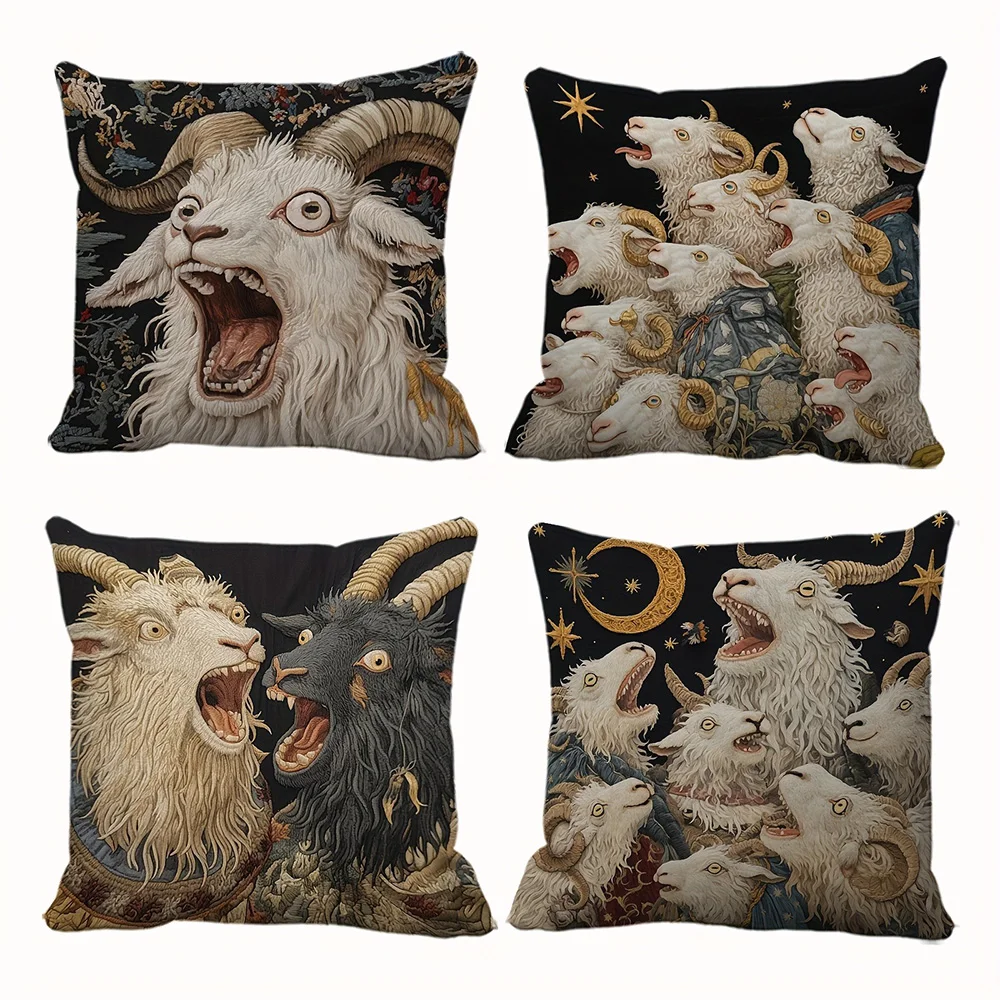 Exquisite Kissenbezüge mit Ziegenmuster: Fantasie-inspirierte Dekoration für Ihre Wohnung, Sofa-Kissenbezug, Heim- und Raumdekoration Image
