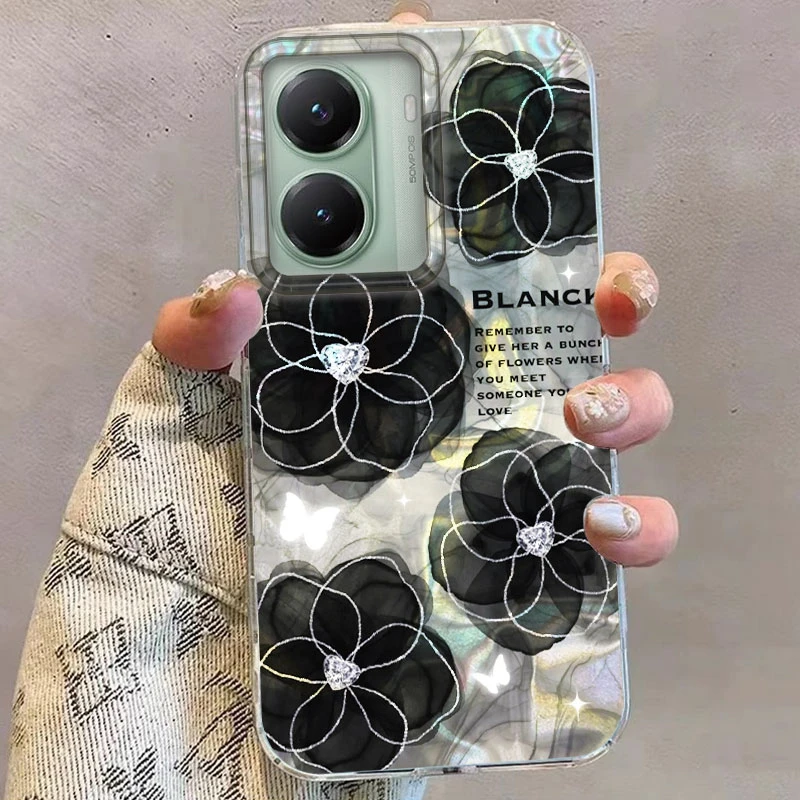 Marmor Schwarz Lila Rose Blumen Handyhülle für Xiaomi Poco X7 X6 X5 M6 M2 PRO X3 NFC M5S C75 C71 C65 C61 Cover Bedruckte Mädchen Image