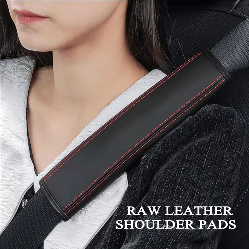 2Pcs Auto Sitz Gürtel Abdeckungen Nappa Leder Sicherheit Gürtel Pad Schutz Komfort Innen Dekoration Auto Zubehör Für Erwachsene Kinder Image