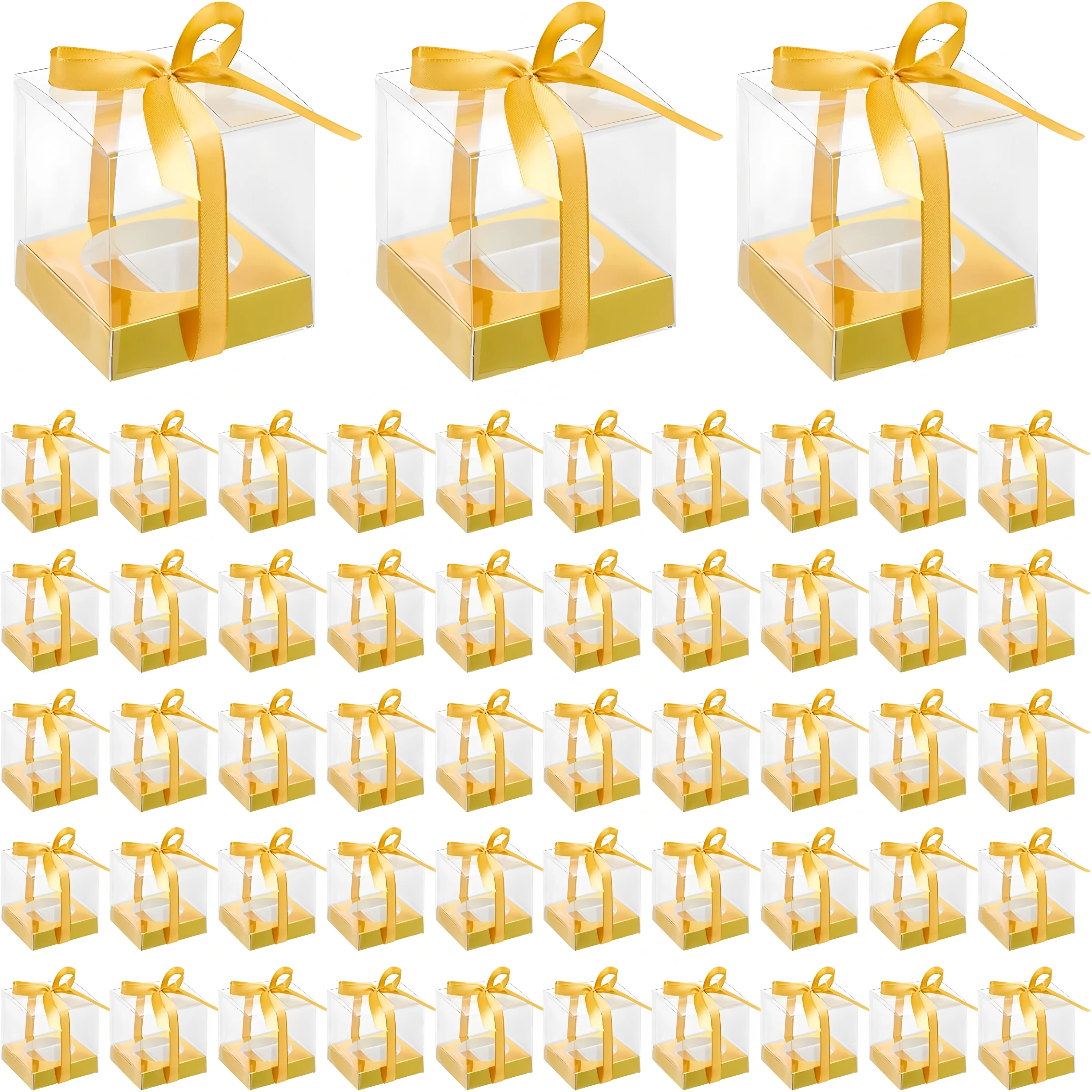 10/50 transparente Geschenkboxen, individuelle 3,5-Zoll-Behälter mit Einsätzen und Bändern für Partygeschenke und Duftkerzenverpackungen Image