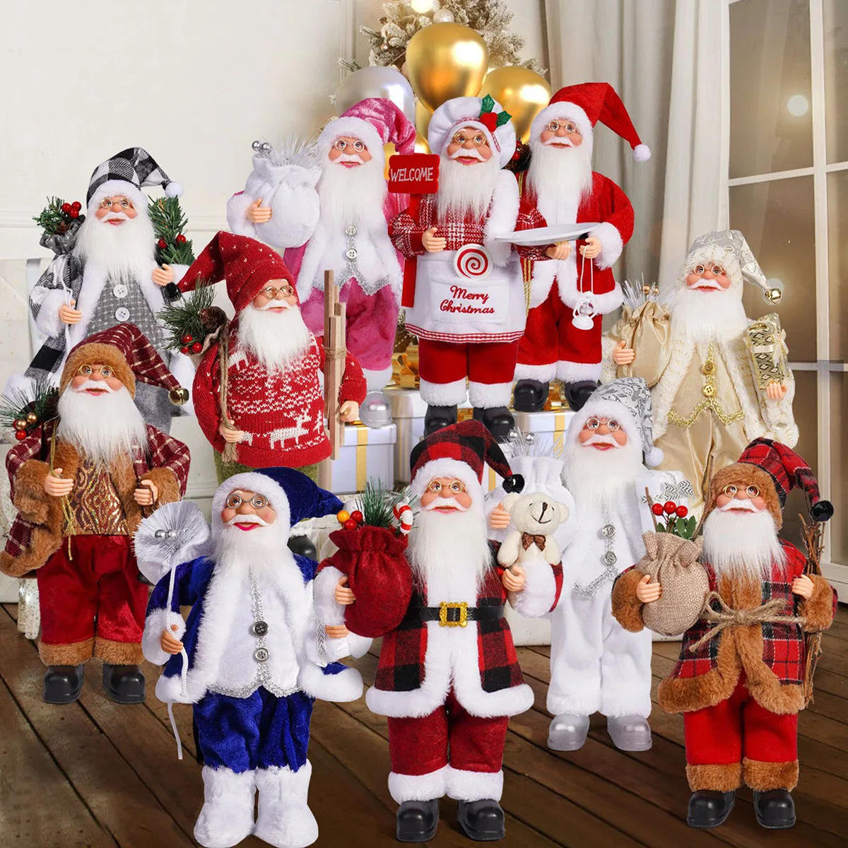 Neue süße 12-Zoll-Weihnachtsmann-Puppe, Weihnachtsdekoration, stehende Haltung, Weihnachtsmann-Geschenkornamente, Weihnachtsdekorationen Image