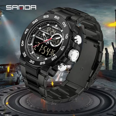 SANDA New 6296 Fashionable Men's Electronic Watch Sports Multifunctional Waterproof Large Dial Three Pin Men's Electronic Watch