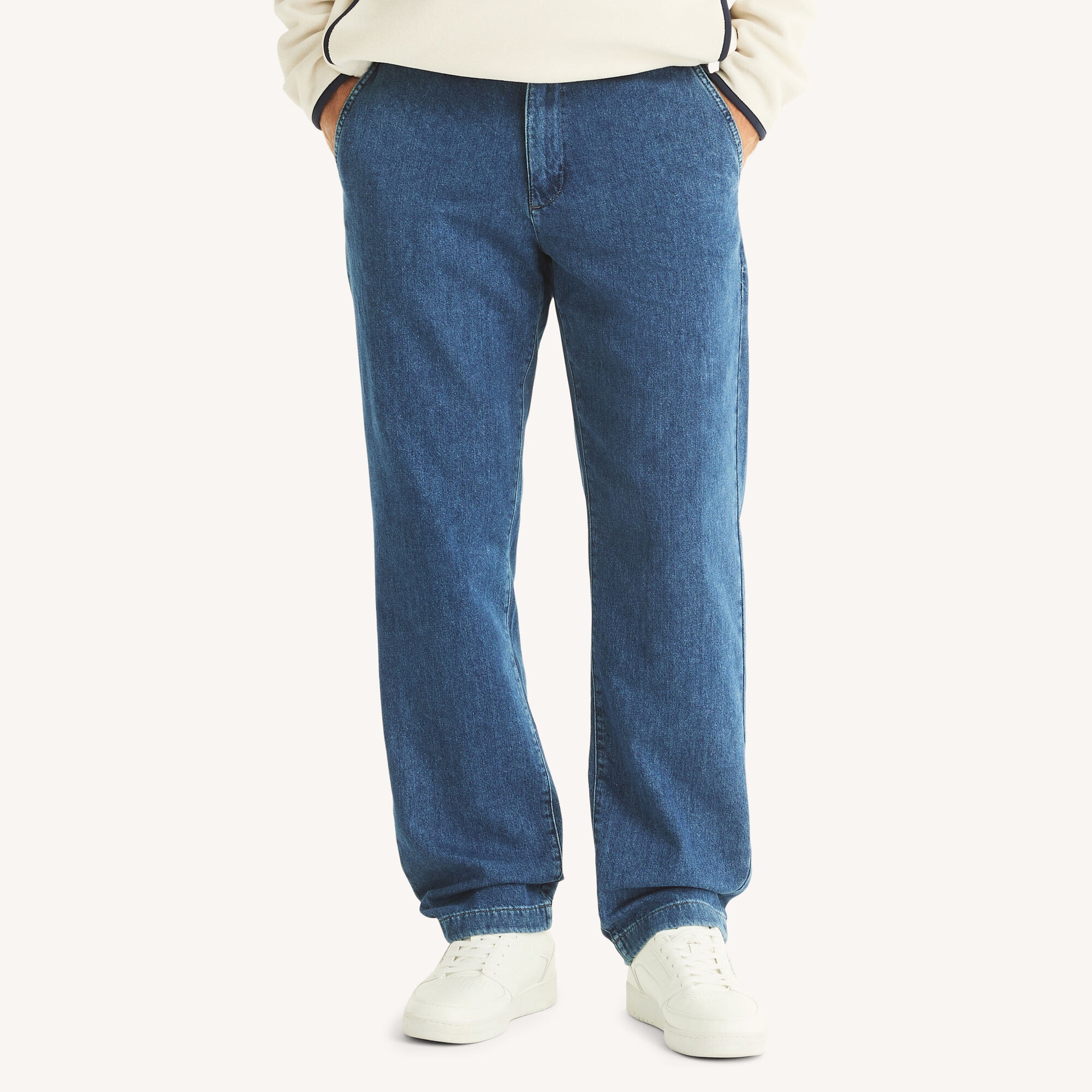 Nautica Men's Flat-Front Denim Deck Pant 101 (Bright White), 34x34