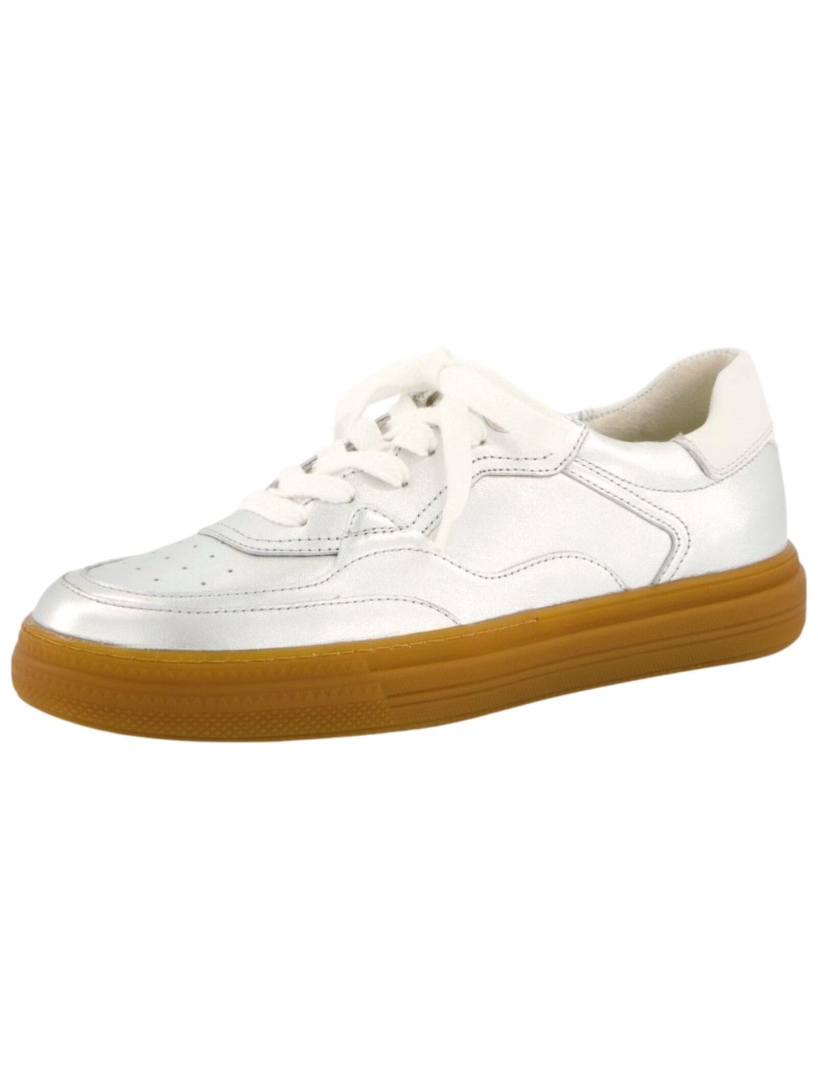 Sneaker PAUL GREEN "Paul Green Sneaker Leder", Damen, Gr. 39, silber (silber, weiß), Leder, Casual, Schuhe
