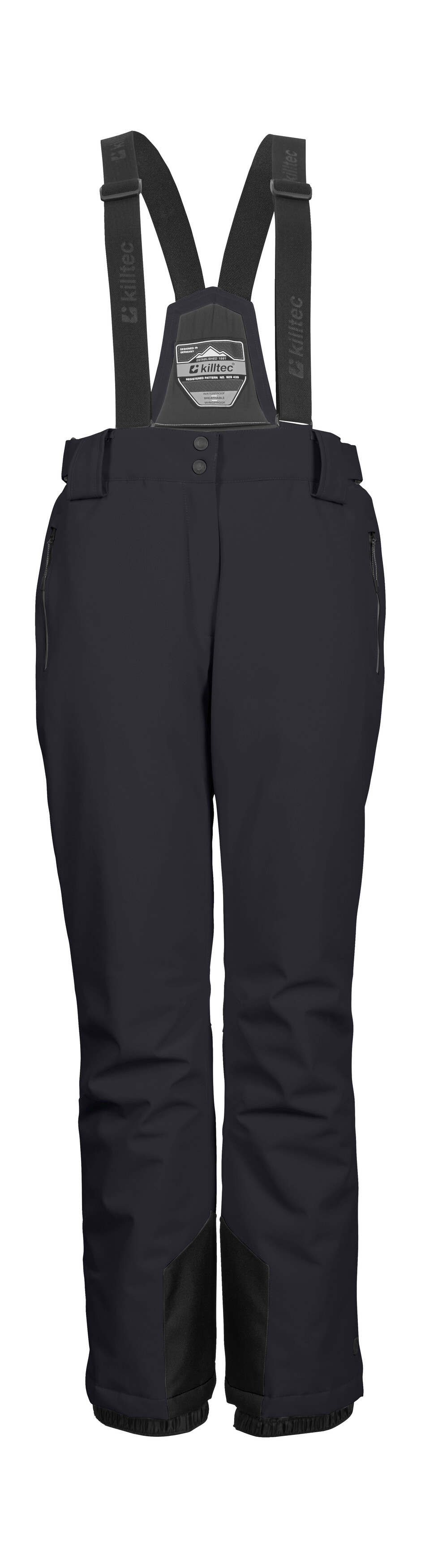 Skihose KILLTEC "KSW 249 WMN SKI PNTS_ERIELLE", Damen, Gr. 52, Normalgrößen, schwarz, Oberstoff: 100% Polyester, Futter: 100% Polyester, Füllung: 100% Polyester (recycelt), Hosen, Wind- und wasserdicht, verstellbare Träger, PFAs-frei imprägniert Image