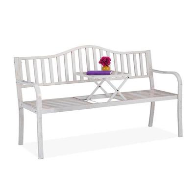 relaxdays Gartenbank mit Klapptisch Schwarz/weiß Image