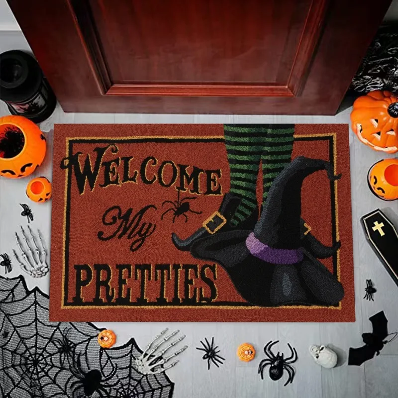 Willkommens-Fußmatte mit Halloween-Hexe-Aufdruck, maschinenwaschbarer Teppich für Wohnzimmer, Schlafzimmer, Küche und Wäscheteppich, Bodenmatte Image