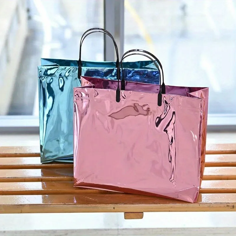 1/3/5 Stück PVC Laser-Handtasche Wasserdichte Geschenktüten Einkaufstaschen für Geburtstage Hochzeiten Weihnachten Valentinstag Geschenkverpackung Image