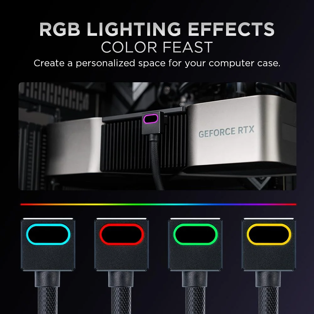 16-poliges GPU-Stromkabel, modulares ARGB-PC-Kabel mit 5 V, 3-polig, 18 AWG 90 ° Rechtwinkliges Design, 5090/3070 ist nicht anwendbar Image