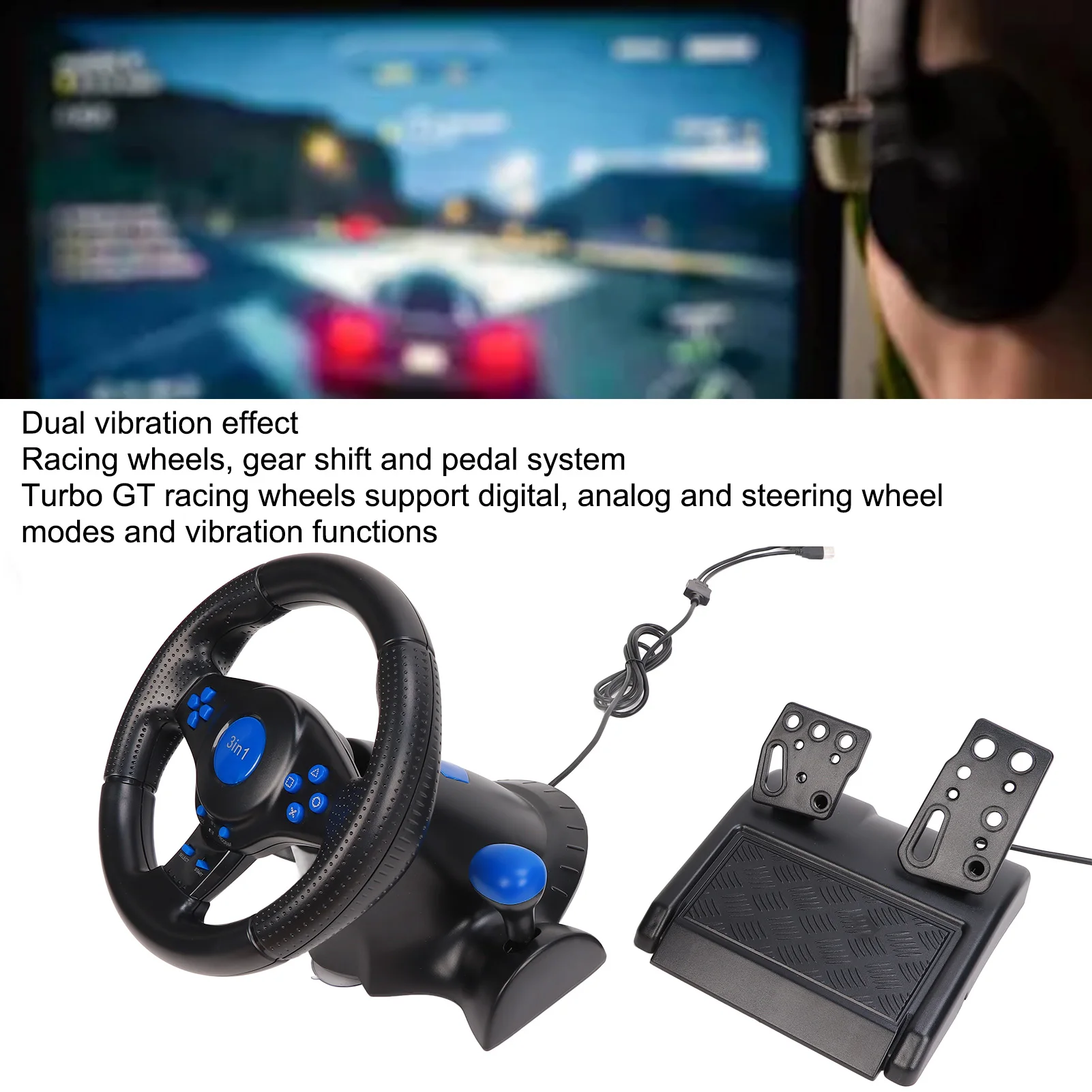 Neues Racing Wheel Gaming-Lenkrad, 180-Grad-Drehung, multifunktionales 3-in-1-Spiel-Renkrad mit Pedalen für PC Image