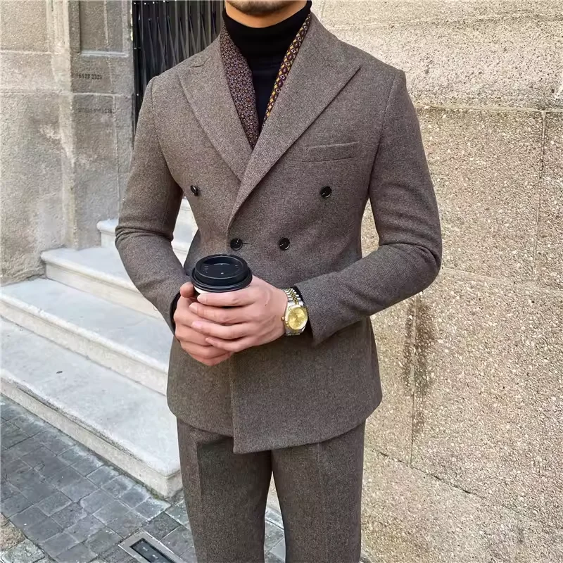 2025 Nuovo Abito da uomo vintage 2 pezzi Business Formale Casual Doppio petto Abiti slim fit Abito da sposa per feste Costume Abito maschile