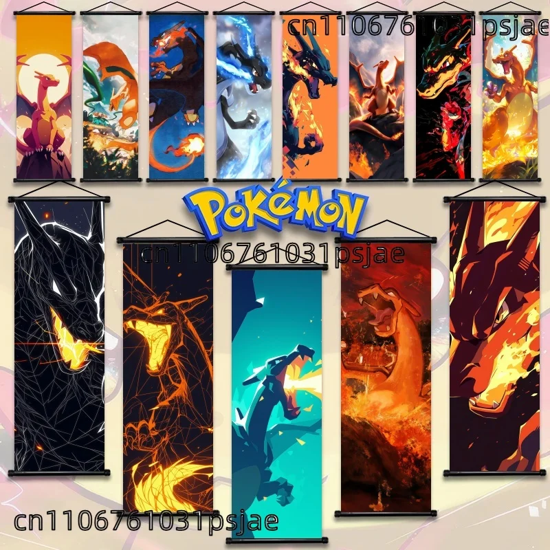 Scroll-Kunstwerke, bunte Drucke, Charizard-Pokémon für lebende Räume von Anime-Liebhabern, verbessern die ästhetische und seine Pokemon-Drachenwelt Image