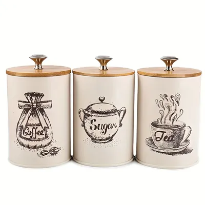 3Pcs Canister Set for Kitchen Counter, Coffee Sugar Tea Canister, Metal Vintage Kitchen Containers, Food Storage Containers