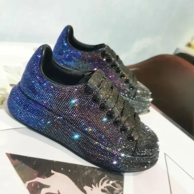 Herbst Leder Frauen Schuhe Neue Stil Mode Rosa Plattform Schuhe Ins Plattformen Turnschuhe Flut Glanz Bling Strass Schuhe