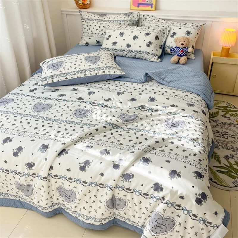 2025, bedruckte Doudou-Sommerdecke aus gewaschener Baumwolle, Cartoon-dünne Steppdecke, maschinenwaschbar, weiche und zarte Steppdecke für Klimaanlagen Image