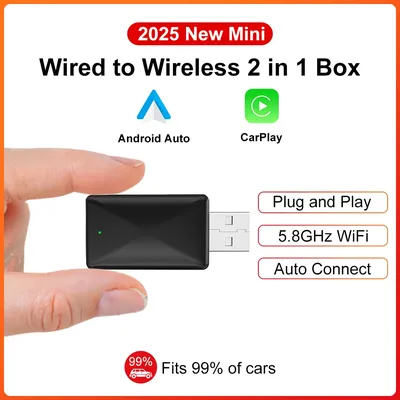 2in1 verkabelt mit Wireless Carplay Android Auto Wireless Adapter Carplay Wireless Adapter für OEM Auto Stereo mit USB Plug and Play
