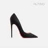 Elegante Damen-Schuhe mit Absatz, rot, glänzende Unterteile, spitze Zehen, High Heels, Designer-Luxus-Leoparden-Wildleder-Pumps, modische Party-Abschlussball-Schuhe