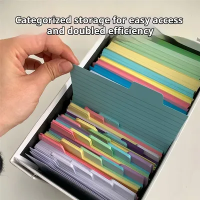 50 Pcs Index Label Papers with Tabs - 5 Colors, 7.6x12.5cm (2.99x4.92"), 220GSM Thick, Double-Sided Writable for Easy Sorting