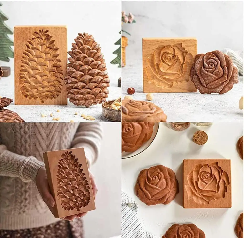 Keksformen zum Backen Holz-Ausstechformen 3D Lebkuchen-Formen Kuchenpräger Kürbis-Bäckerei-Gadgets Stempel