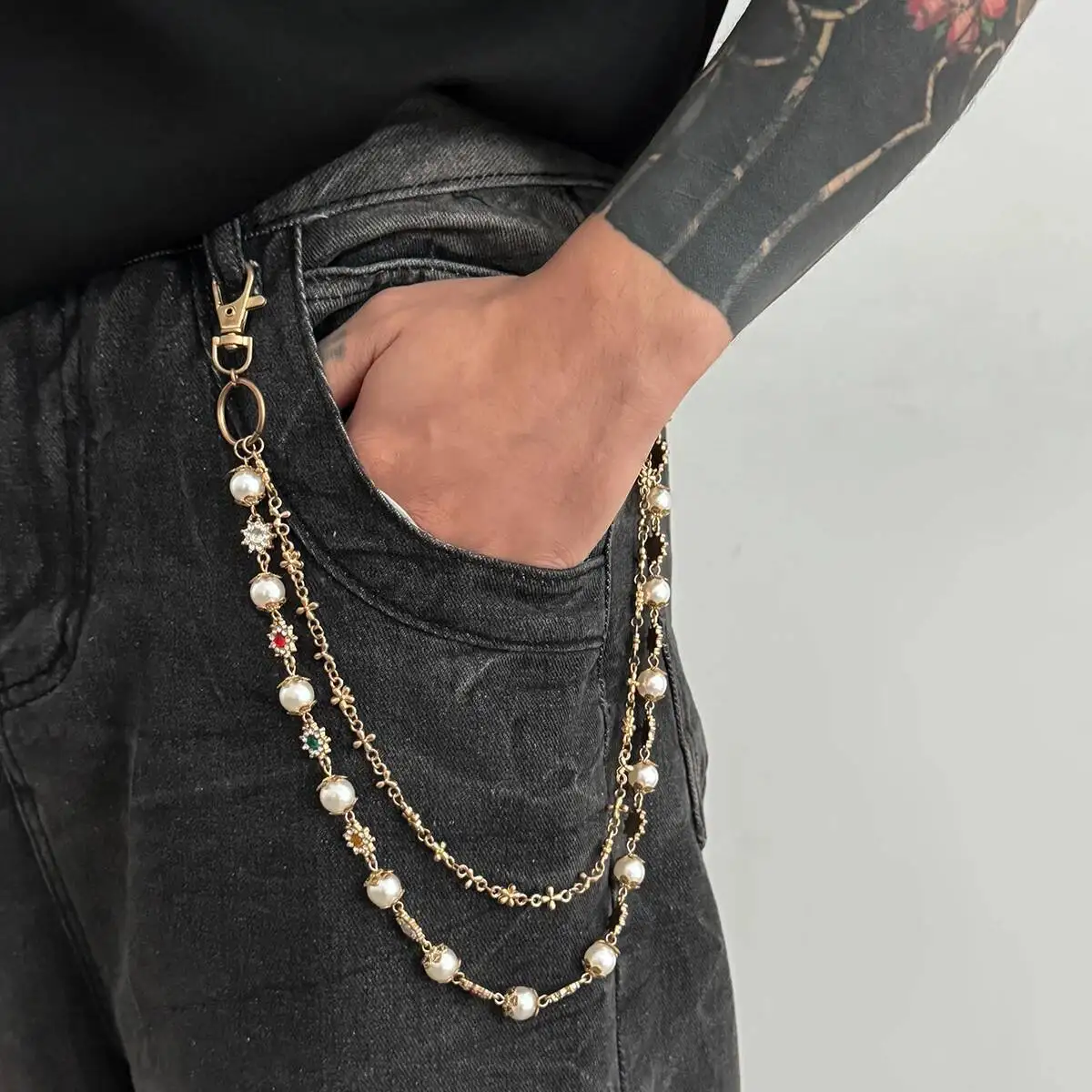 Ingemark Luxus Strass Kreuz Schlüsselanhänger Taille Gürtel für Männer Frauen Trend Hip Hop Brieftasche Tasche Jeans Hosen Kette Straße Schmuck