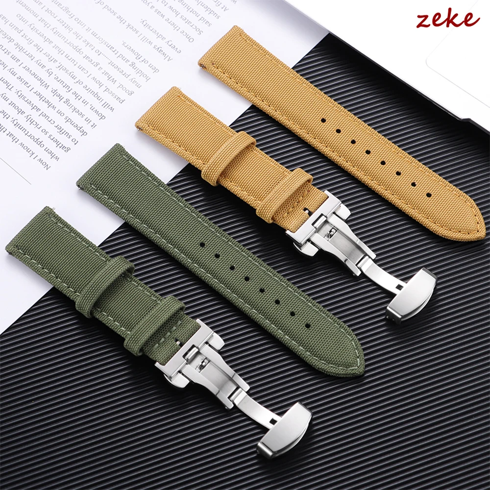 Wasserdichtes Segeltuch-Uhrenarmband, Premium-Segeltucharmband, Schmetterlingsverschluss, langlebiges Nylon-Schnellverschluss-Armband, 20 mm, 22 mm Armband Image