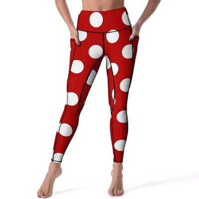 Red And White Polka Dots Retro Leggings Running Yoga Pants High Waist Vintage Leggins Quick-Dry Graphic Sport Legging Gift