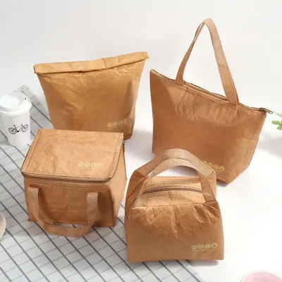 Organizer Leakproof Cooler Lunch Box Bag Foldable Food Hand Bags Waterproof Lunch Bag Kraft Paper Bags Tote Canvas Lunch Bag