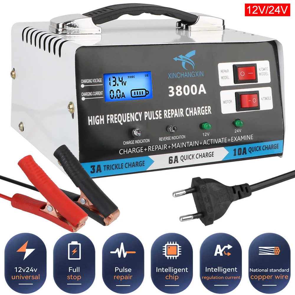 Für Blei Säure Batterie Reparatur Batterie Ladegerät EU Stecker Schnelle Ladegerät High Power Voll Automatische Auto Batterie Ladegerät 12V 24V Image