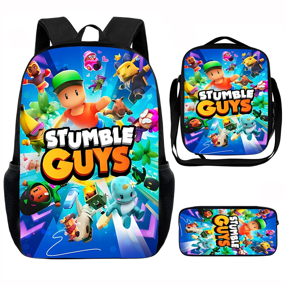 Sac à dos d'école pour enfants Game S-Stumble G-Guys avec sacs à déjeuner, sacs à crayons, sacs d'école pour garçons et filles, meilleur cadeau