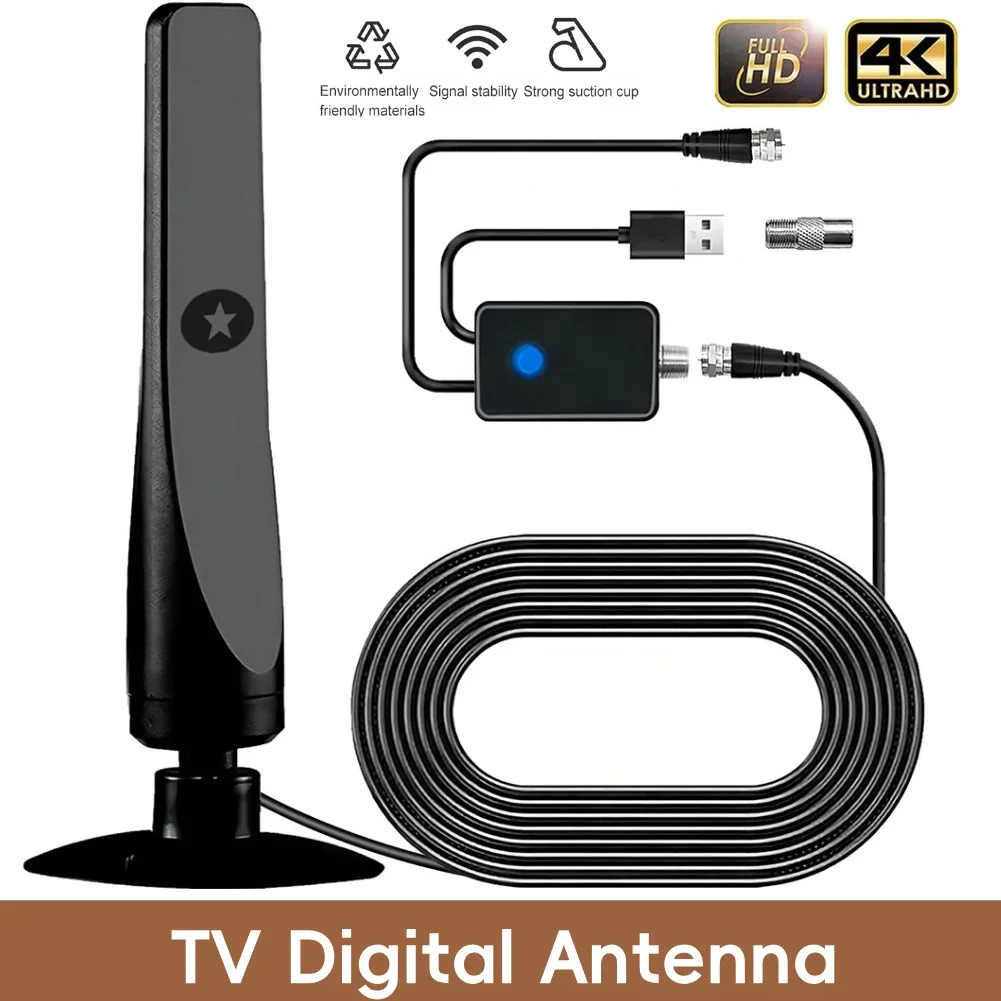 TV-Digitalantenne, unterstützt 4K 1080P, tragbare Antenne, 50 Meilen Reichweite, Saugnapf, TV-Antenne, 25 DBI, Plug-Play für Smart Digital TV Image