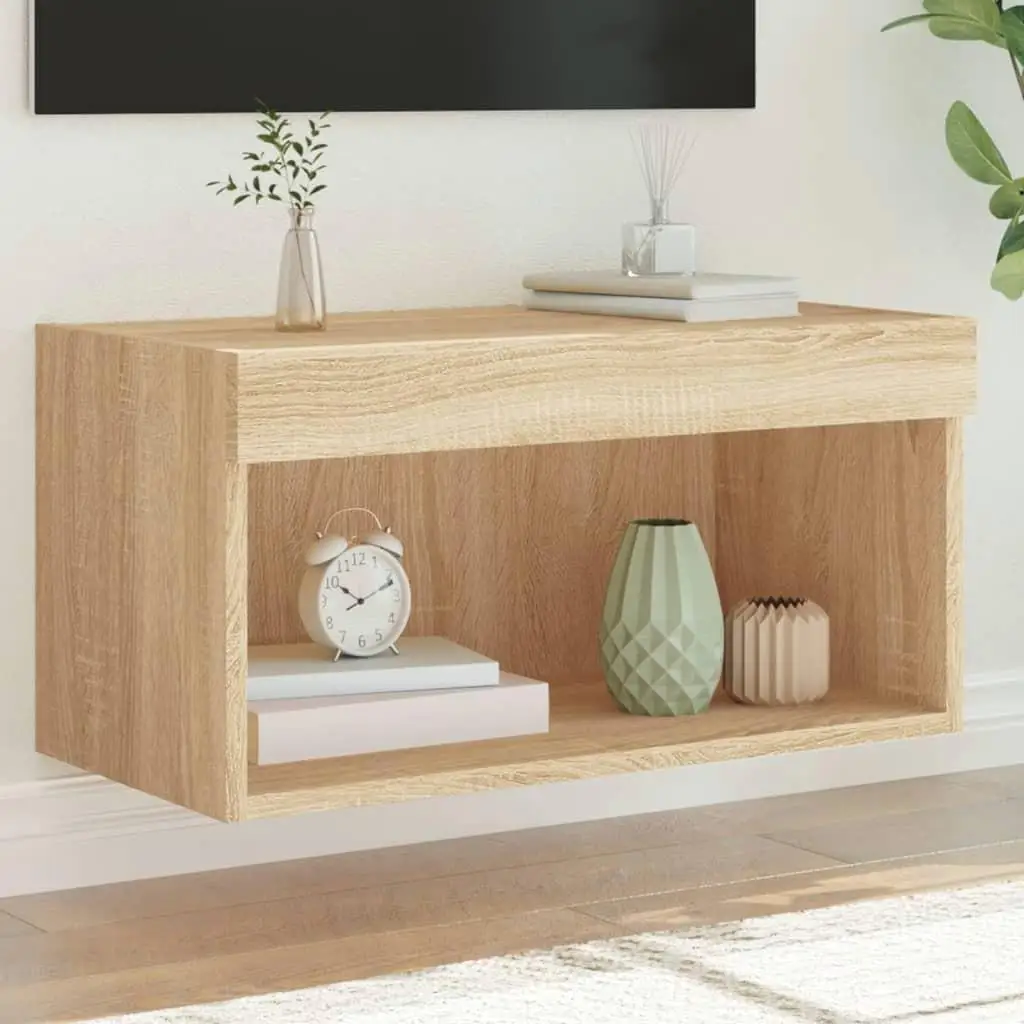 Meuble TV LED en chêne Sonoma 60x30x30 cm, meuble moderne pour salon, rangement et vitrine