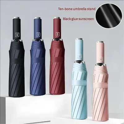 Fully automatic 10-bone vinyl sun protection folding umbrella sun rain dual-purpose parasol UV sun protection wholesale umbrella