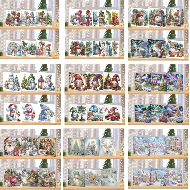 6 selbstgemachte, mit Diamanten bemalte Grußkarten mit Weihnachtsmotiv pro Set, die Segen und gute Wünsche ausdrücken. Einzigartiges Design, passend für Image