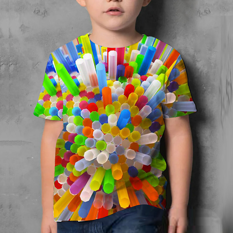 Boys 3D Graphic T shirt Short Sleeve 3D Print Summer Active Polyester Kids 4-12 Years Daily Wear Regular Fit