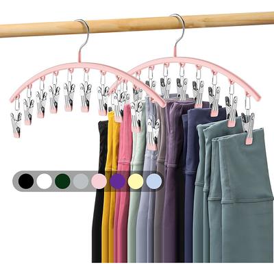 2/4 Pack Legging Organizer for Closet Metal Yoga Pants Hangers 10 Clips Holds 20 Leggings, Space Saving Hanging Closet Organizer w/Rubber Coated Closet Organizers and Storage, Pink