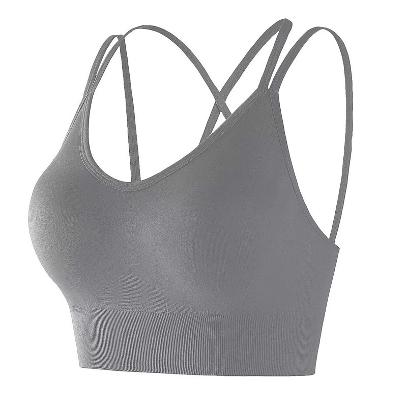 Women's Sports Bra Yoga Top Workout Tops Crew Neckline Ultra Stretch Criss-Cross Back Sleeveless Sports Solid Color Sports Bra Bra Top For Gym Workout Running Fitness Tight Fit Activewear