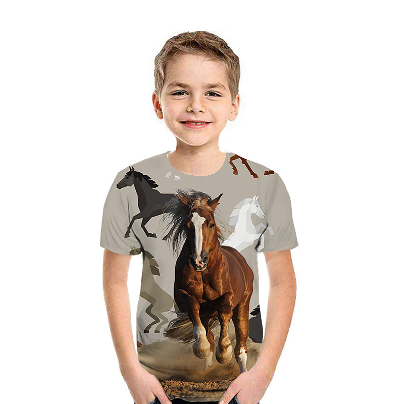 Boys 3D Animal T shirt Tee Short Sleeve 3D Print Summer Active Polyester Kids 3-12 Years Daily Wear Regular Fit
