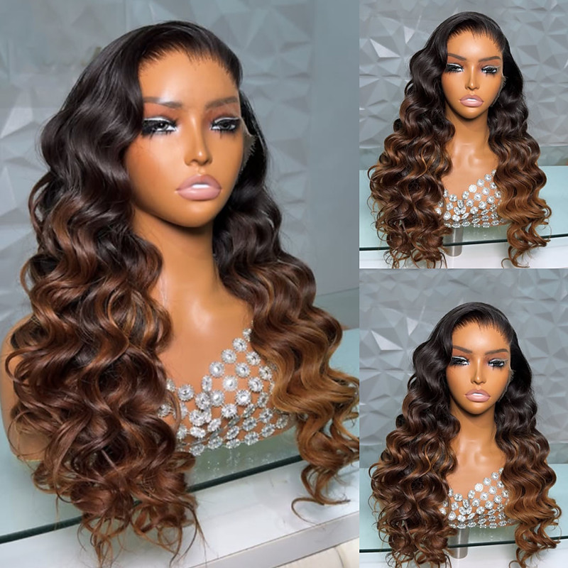 Human Hair 5x5 Closure 13x4 Lace Front Wig Side Part Brazilian Hair Loose Wave Brown Wig 150% 180% Density with Baby Hair Ombre Hair Natural Hairline 100% Virgin Pre-Plucked For Women Long Human Hair