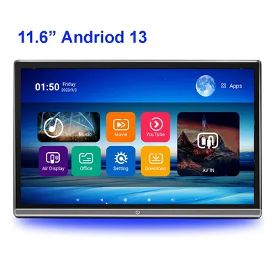 11.6" IPS Car Headrest Monitor 4K Video Player Android 13 Wifi Game Remote Control HDMI IR AV FM USB 2G+32GB ROM Headrest moniot